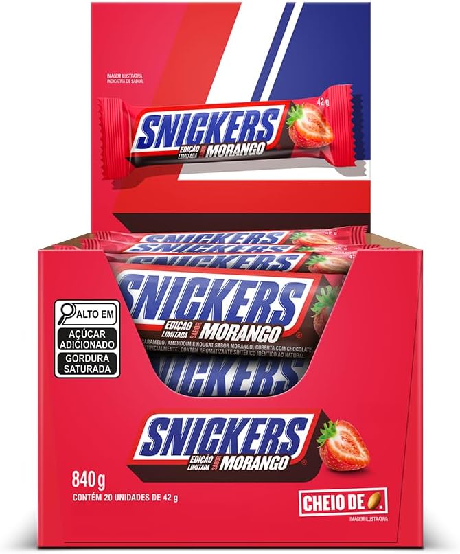 Chocolate Snickers Morango - Display com 20 unidades de 42g