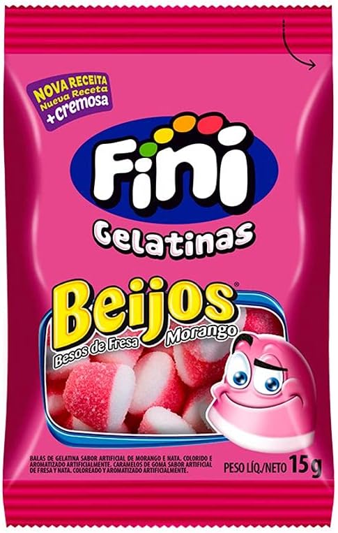 AMOTAOS Balas De Gelatina Beijos De Morango Fini Com 12 Unidades (1 pacote)