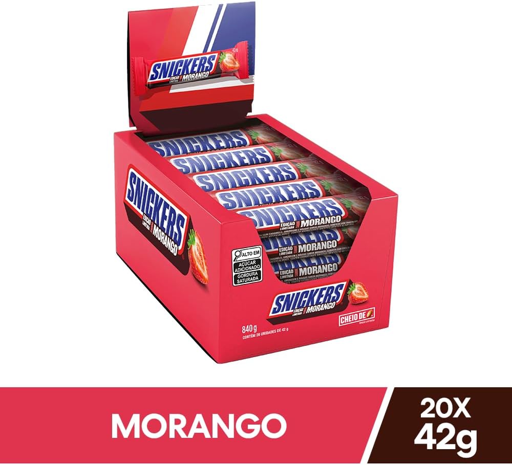 Chocolate Snickers Morango - Display com 20 unidades de 42g