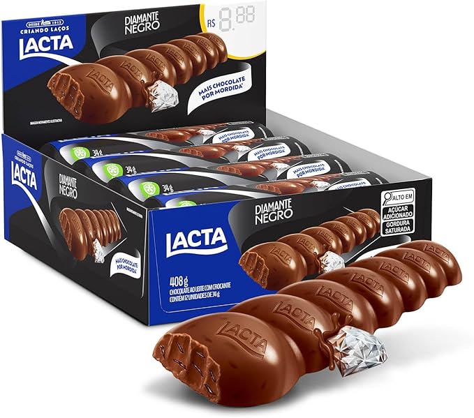 Chocolate Lacta ao leite Diamante Negro Caixa Com 12 Unidades De 34g